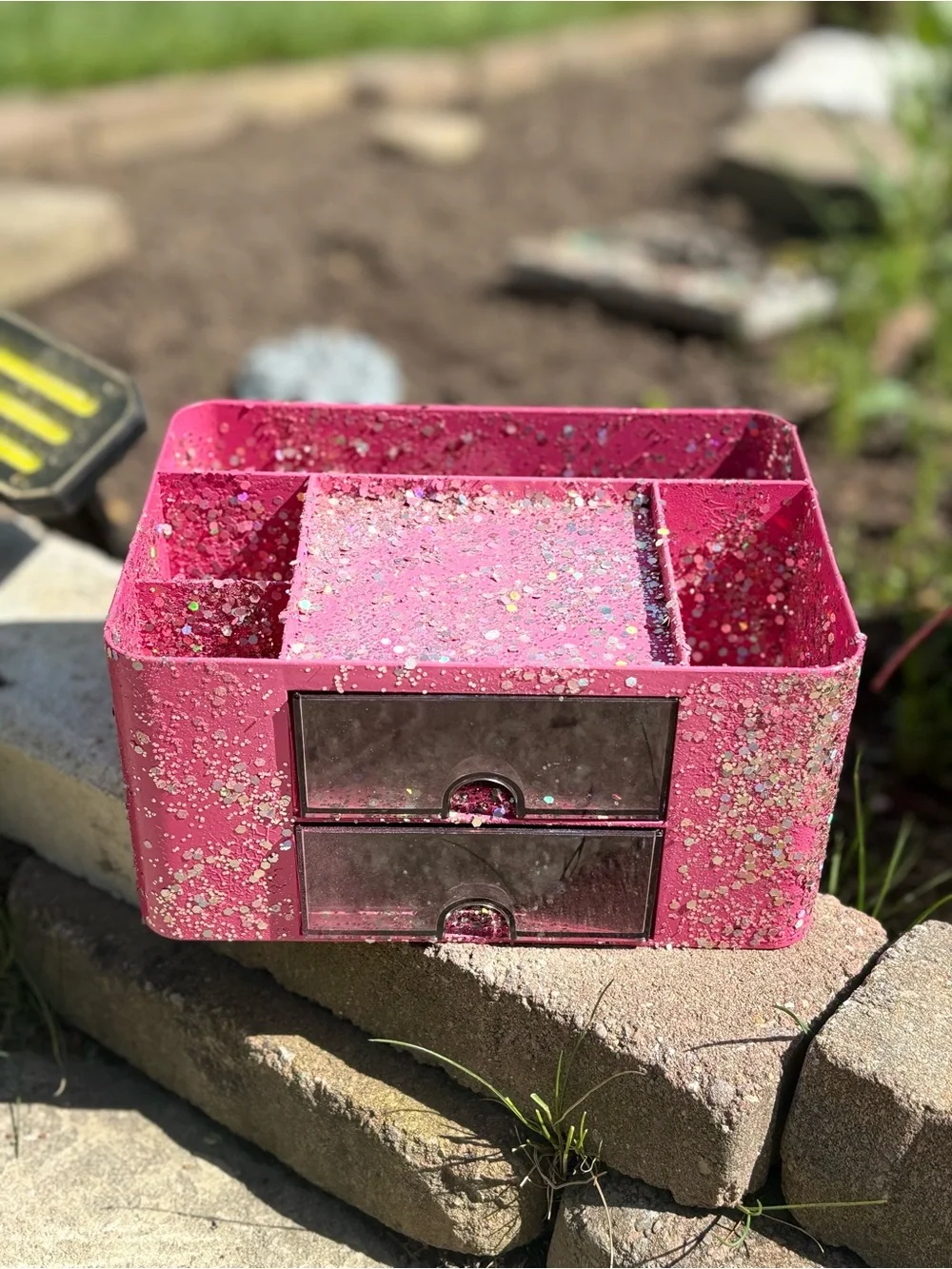 Hot Pink Glitter (no flake) Organizer with Drawers -“Barbie theme” FREE gift